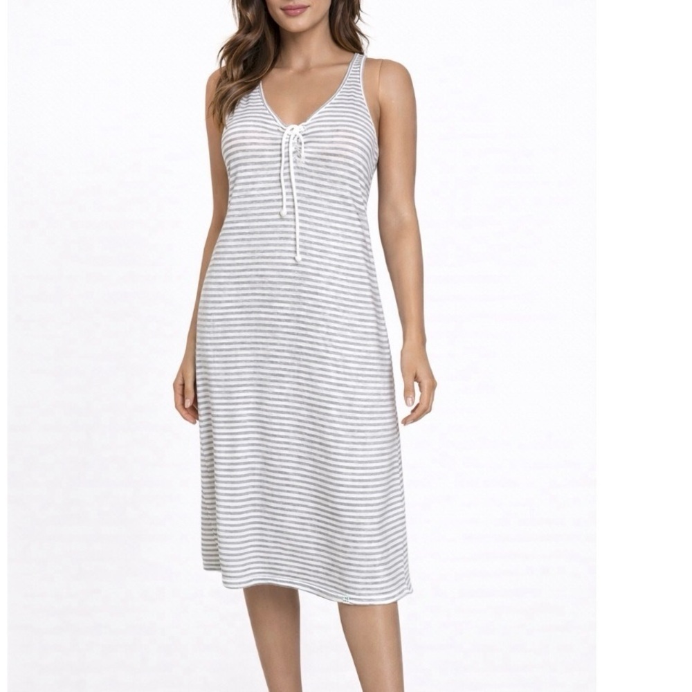 Joe's brand midi dress white & gray stripped lightweight dress SZ XL